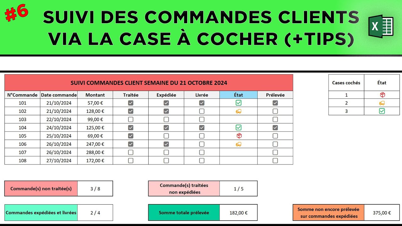#6 Comment je gère mes stocks sur Excel ? - La case à cocher pour le suivi des commandes clients