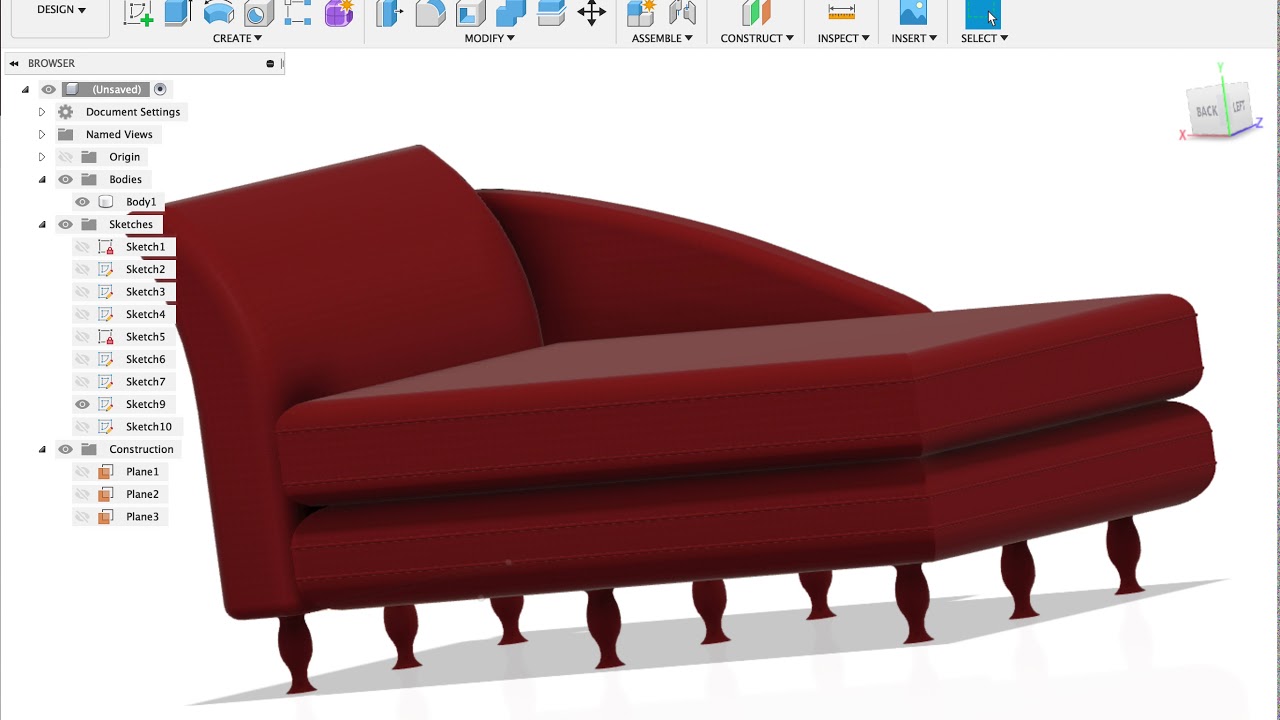Fusion 360 Tutorial Chair 3 - Sofa Lounge