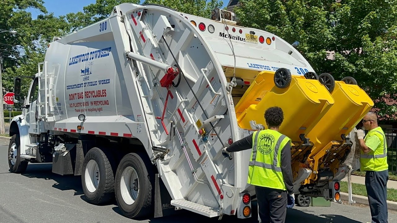 McNeilus Rear Loader Garbage Trucks Euro Tipping Yellow Carts & More!