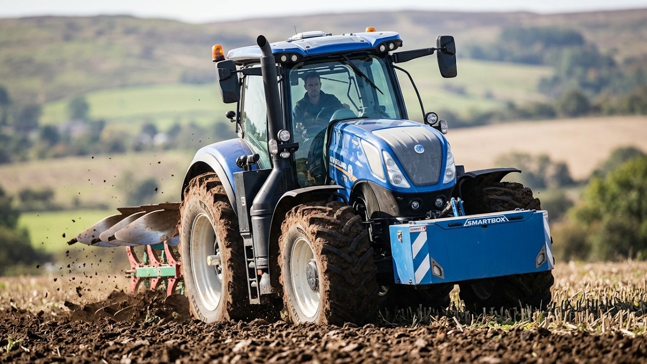 NEW HOLLAND T7 315 HD PLOUGHING WITH KVERNELAND 6 FURROW AUTO RE-SET PLOUGH UK YORKSHIRE