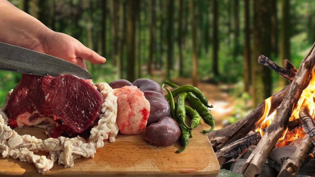 Juicy Lamb Kebab Grilled and Eaten Outdoors Campfire Cooking