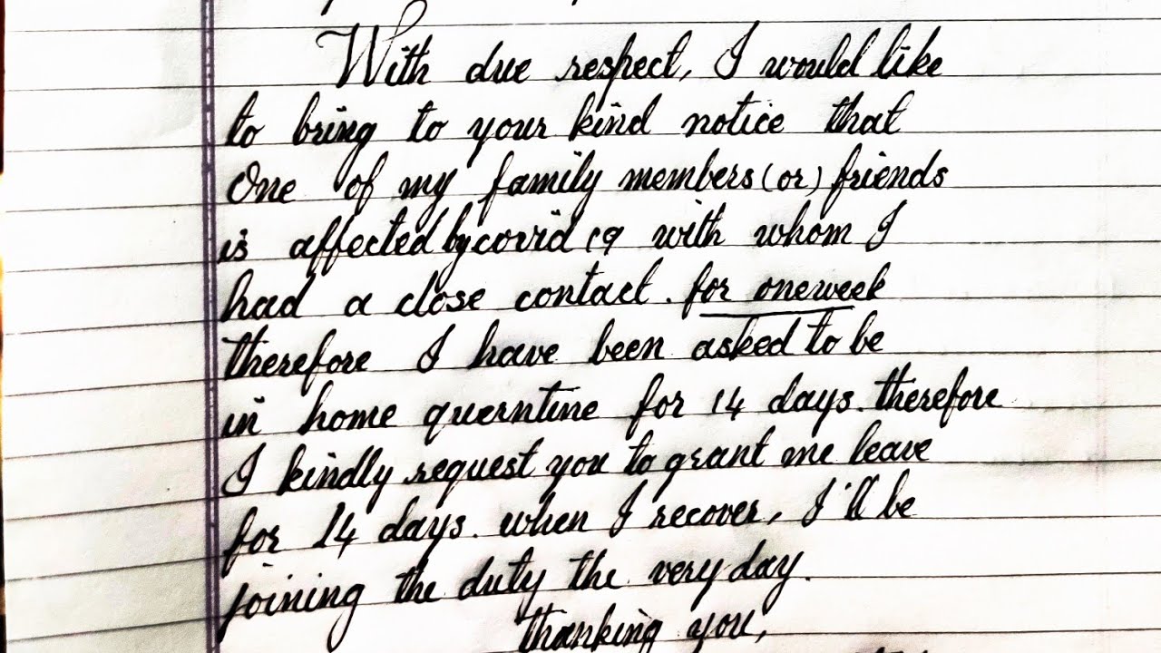 Letter to office informing home quarantine #homequarantine #cursivewriter