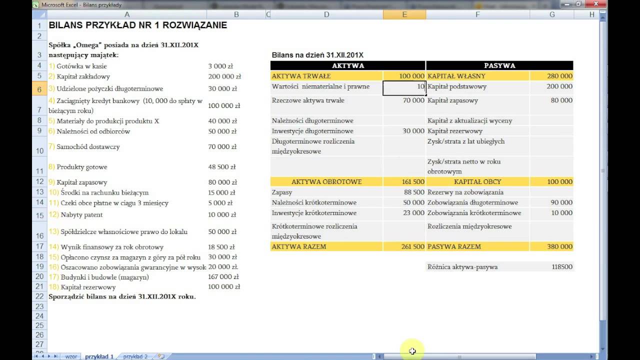 11a. Rozwiązanie przykładu nr 1 dotyczącego bilansu