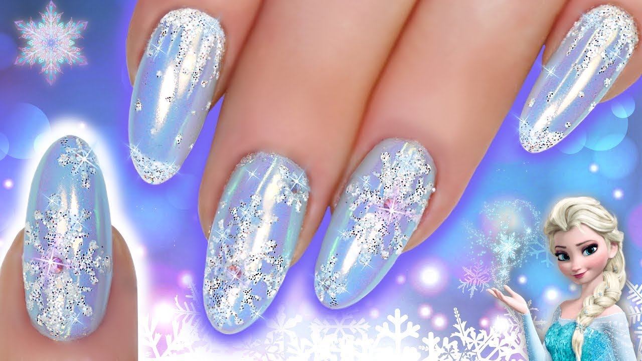 SNOWFLAKE NAIL ART | ELSA FROZEN GLITTER CHROME BLUE NAILS | ULTIMATE BLING CHRISTMAS NAIL DESIGN
