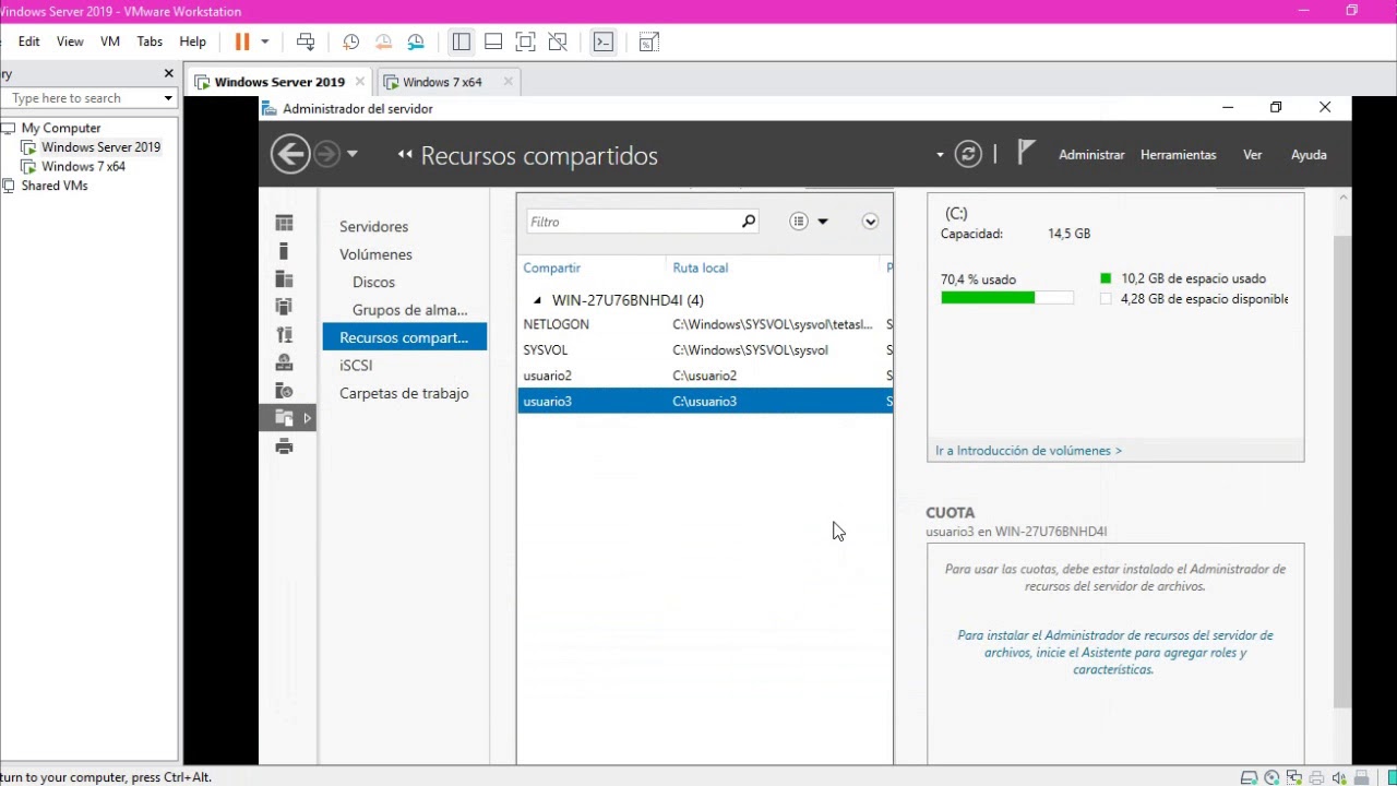 instalación y Configuración de Servidor de Archivos en windows server 2019