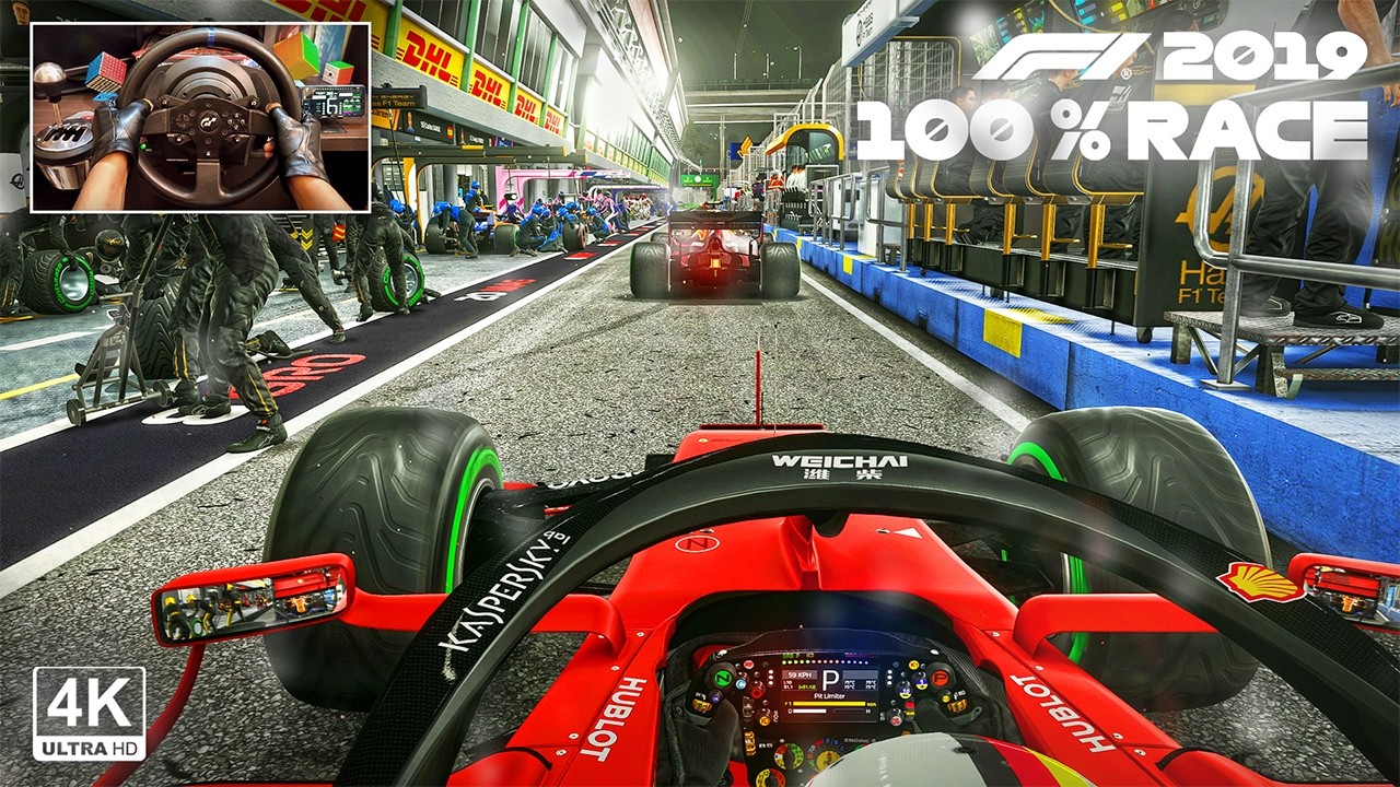 Sebastian Vettel's Ferrari SF-90 - Singapore GP 100% Race | F1 2019 Steering wheel Gameplay
