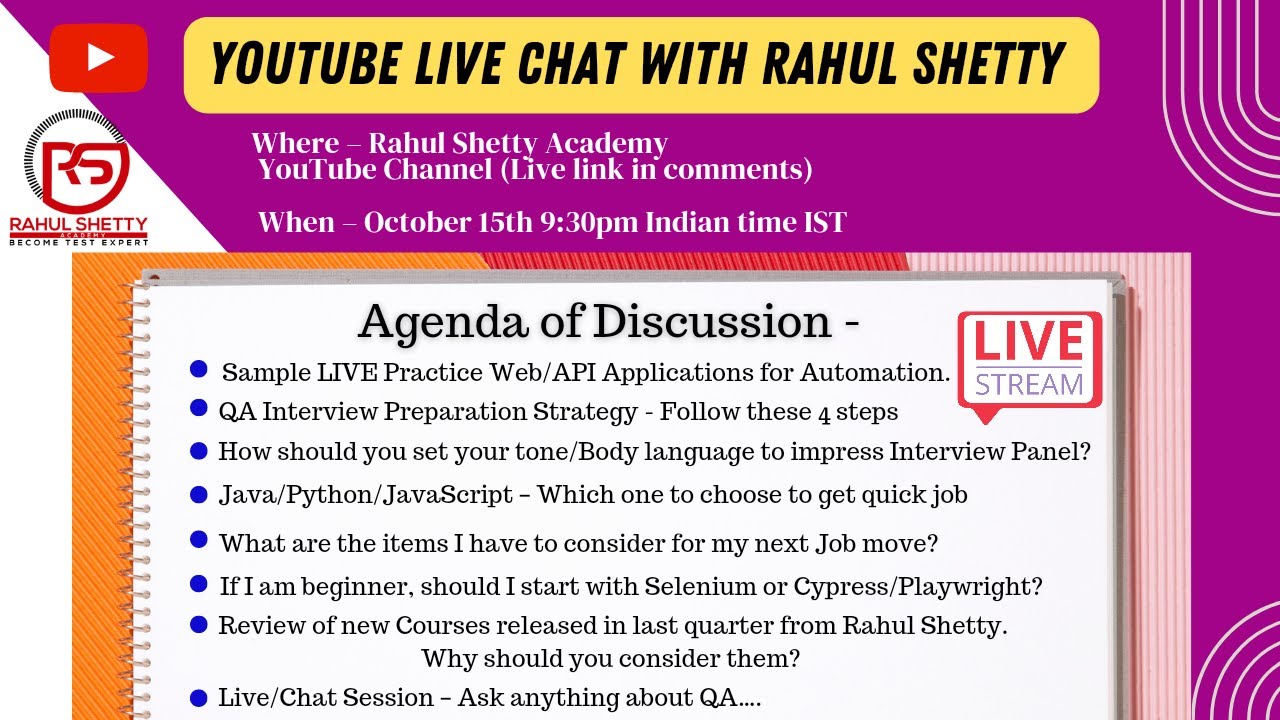 LIVE QA Chat Session  with  Rahul Shetty
