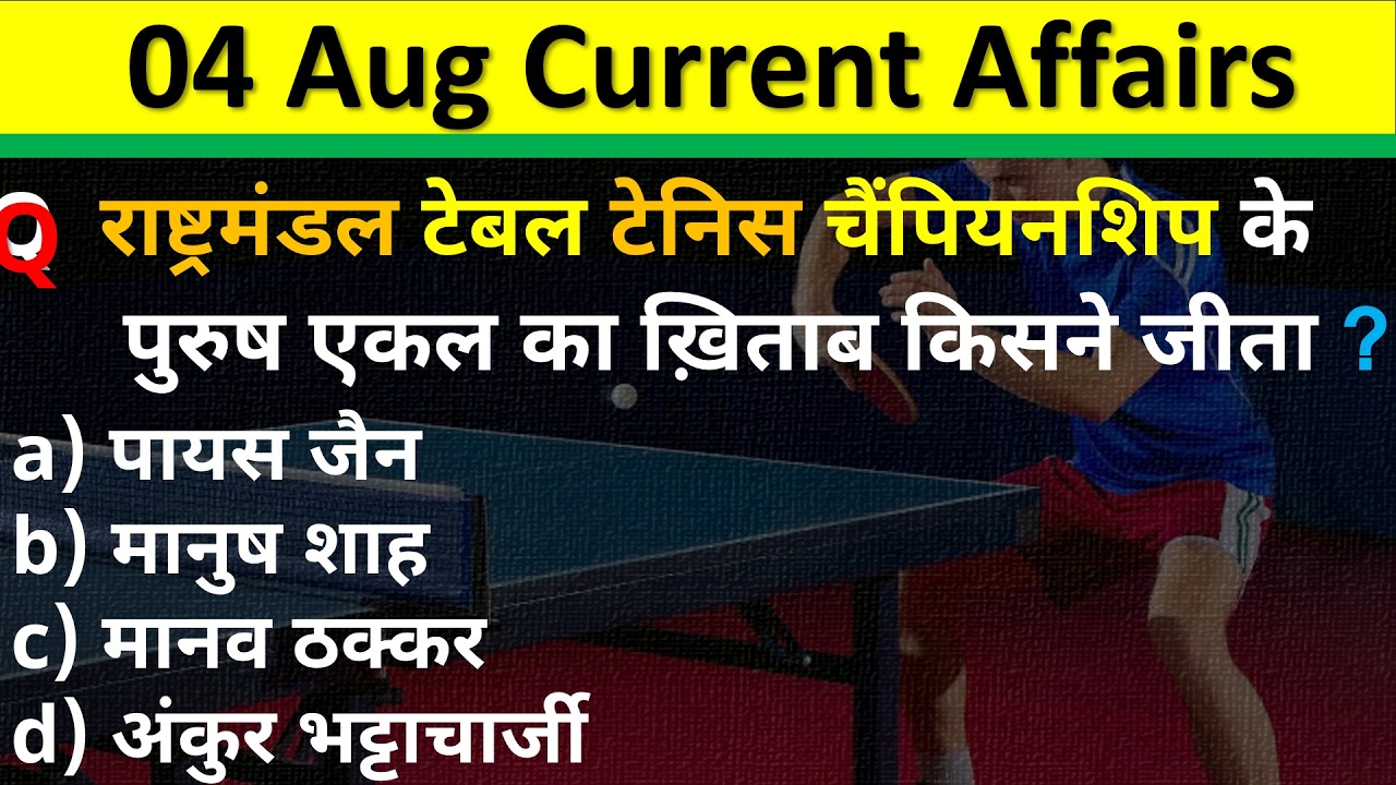 4 August 2026 Current Affairs | Daily Current Affairs 2026 | Today Current Affairs | SSC GD Railway