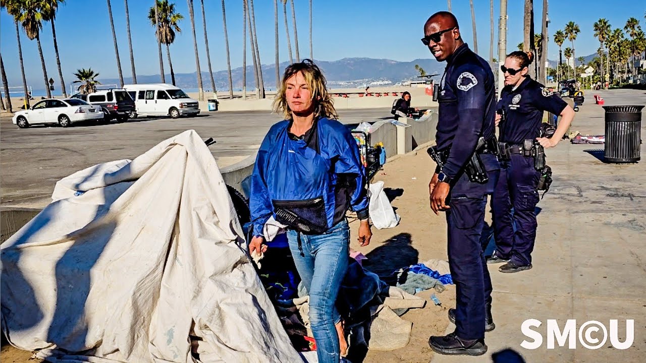 LAPD Officers Respond to Homeless Encampment, Sanitation Teams Take Action