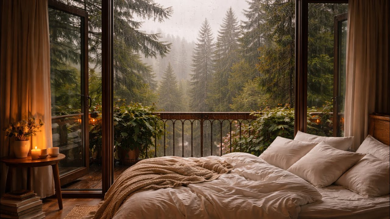 Relaxing Sleep Music with Rain Sounds - Peaceful Music in the Warm Bedroom, Strees Relief HD