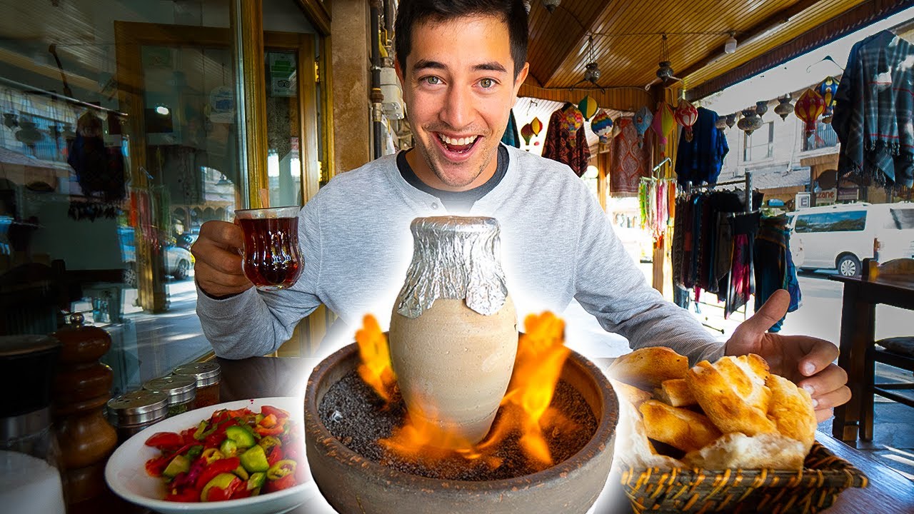 CAPPADOCIA STREET FOOD!! Hot Air Balloon + FLAMING Testi Kebab | BEST Turkish Food in Cappadocia!