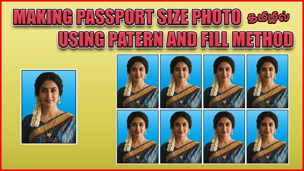 MAKING OF PASSPORT SIZE PHOTO USING PATTERN AND FILL METHOD IN PHOTOSHOP-தமிழில்