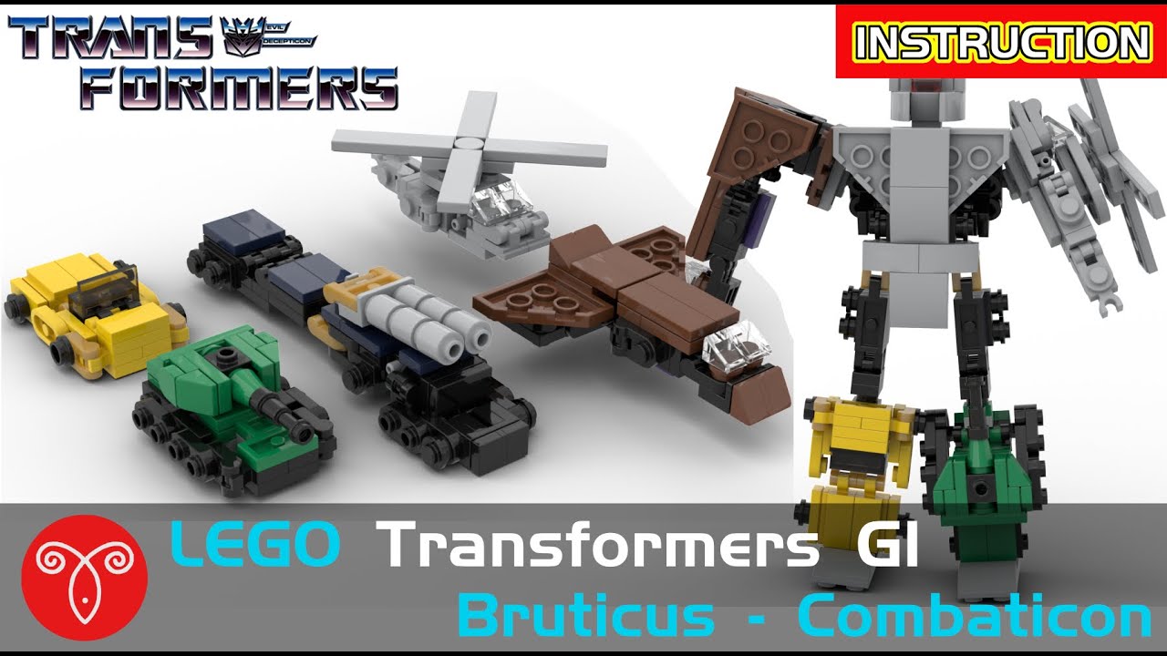 Lego Transformers MOC Micro G1 Bruticus Combaticon Instruction Mini Tank Helicopter Jeep Tutorial