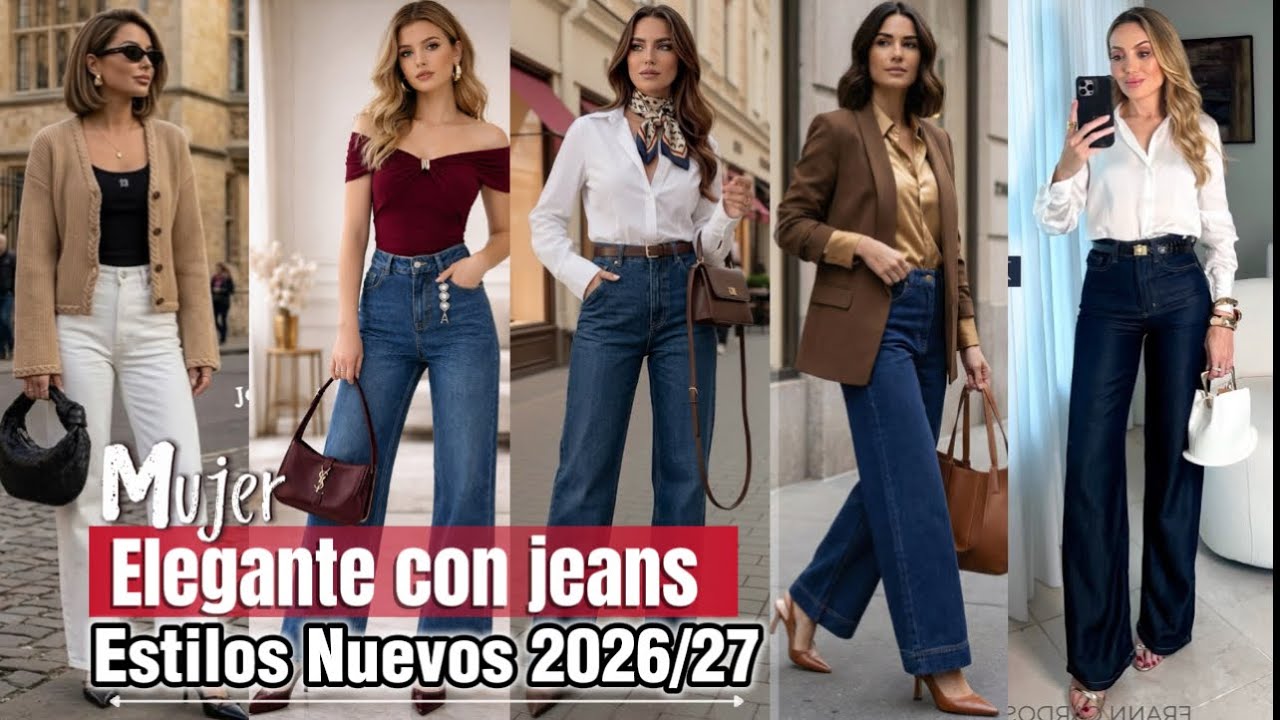 C&Oacute;MO Vestir Con JEANS ELEGANTE MODA Y TENDENCIAS MUJER 2026 OUTFITS ELEGANTES CON JEANS MODA 26-27