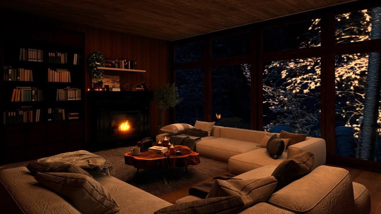 Cozy Jazz Music with Winter Cabin Ambience & Fireplace Sounds| Study, Work, Relax Background