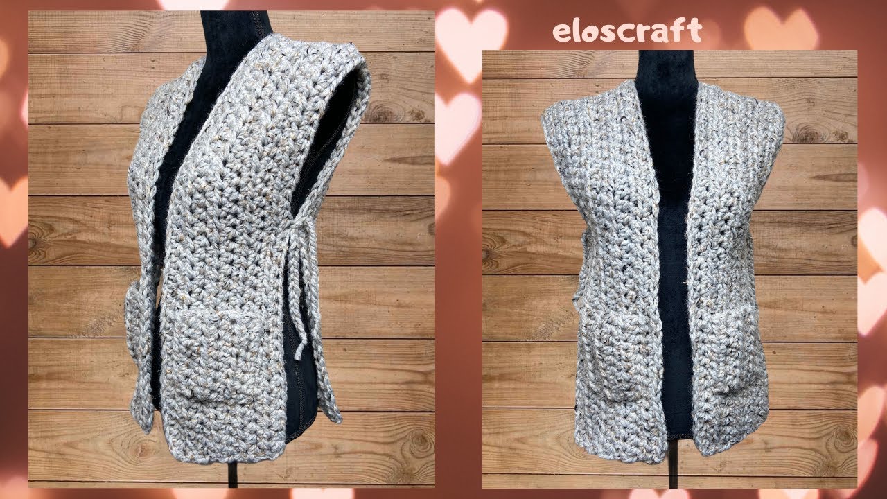 CHALECO CON BOLSAS A CROCHET #crochetparaprincipiantes