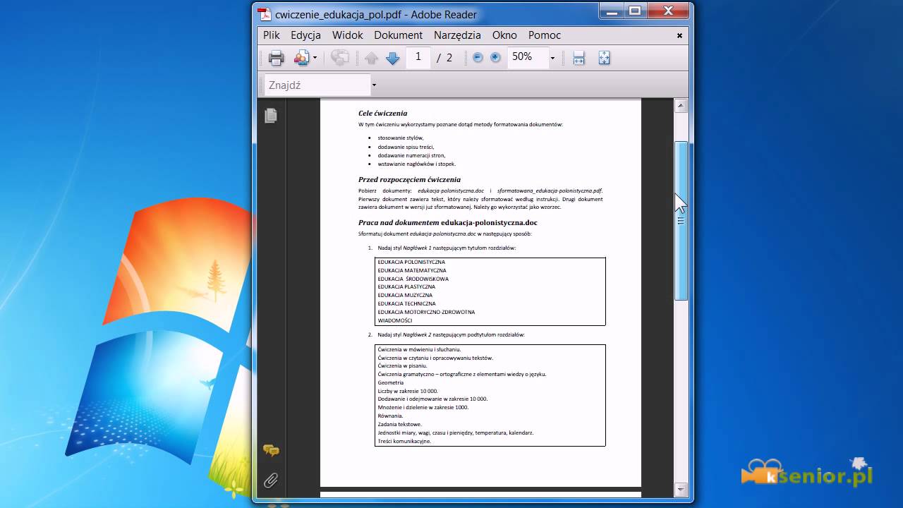 Microsoft Word 2007/2010 - ćwiczenie edukacja polonistyczna