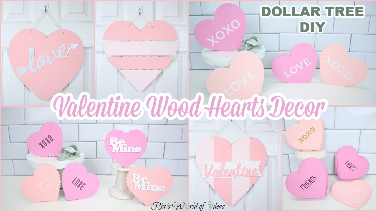 DOLLAR TREE DIY VALENTINE WOOD HEARTS DECOR // HIGH END VALENTINE DECOR DUPES // HOME DECOR