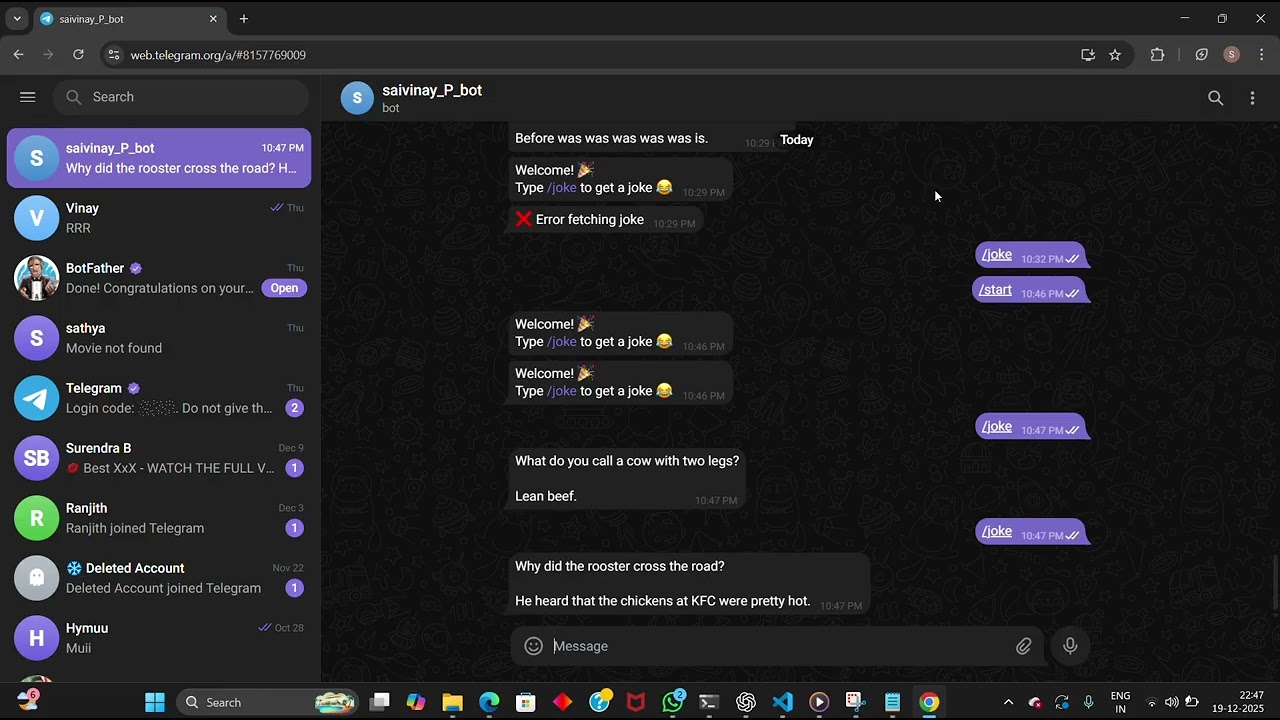 How to create Telegram Chatbot using API and also Firebase Database
