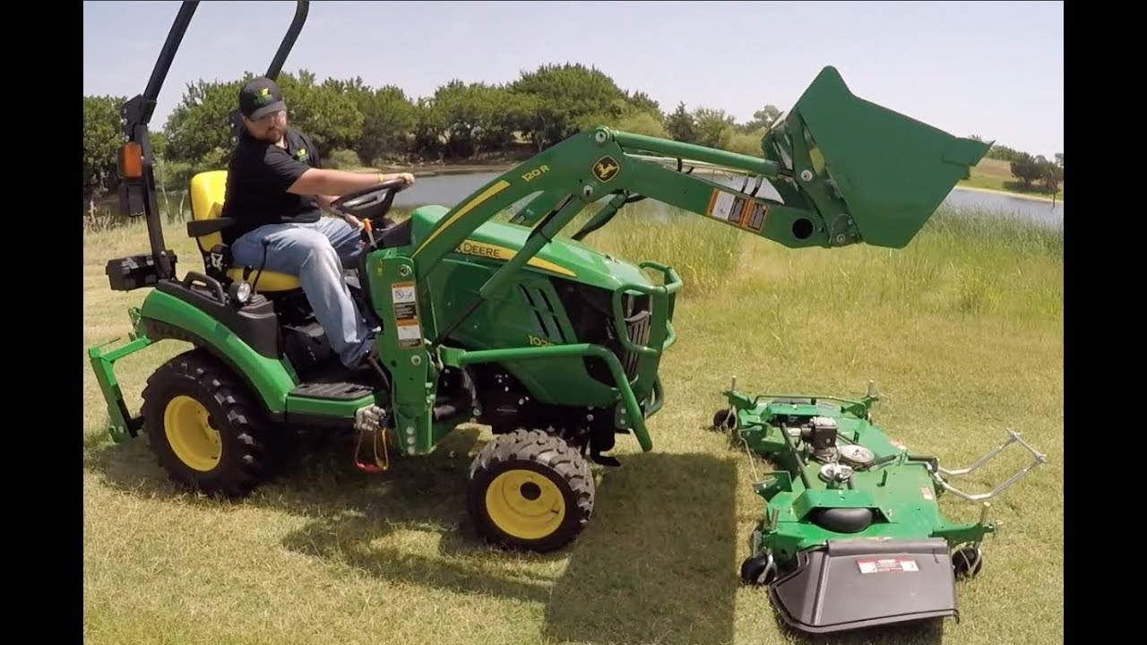 How to remove and install John Deere 1025R Subcompact Tractor Drive Over Mower Deck