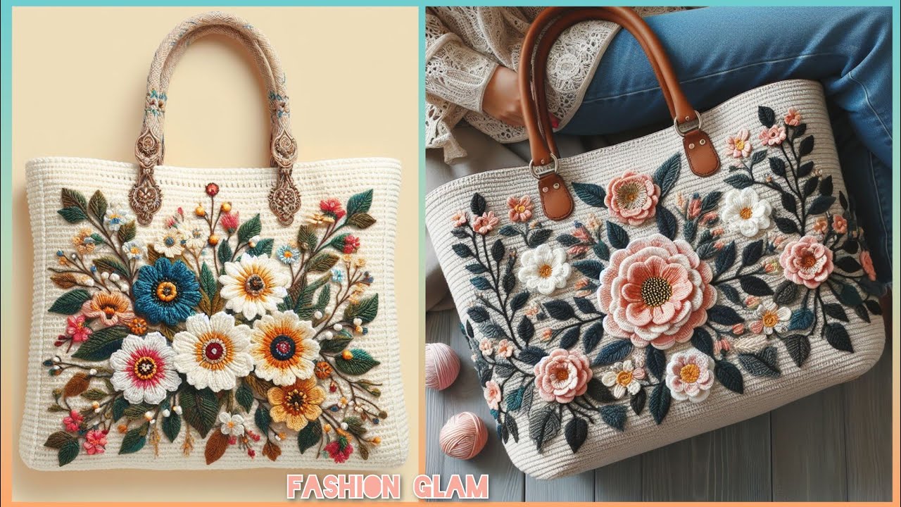 Latest Embroidered Hand Knitted Crochet Tote Bags & Purses Design For Women's 2024
