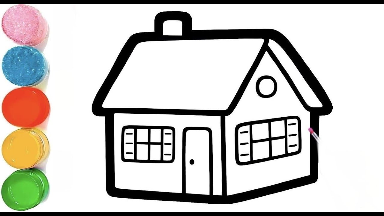 Cute House 🏡 Drawing, Painting & Coloring For Kids and Toddlers_Kids art, House Drawing For Kids
