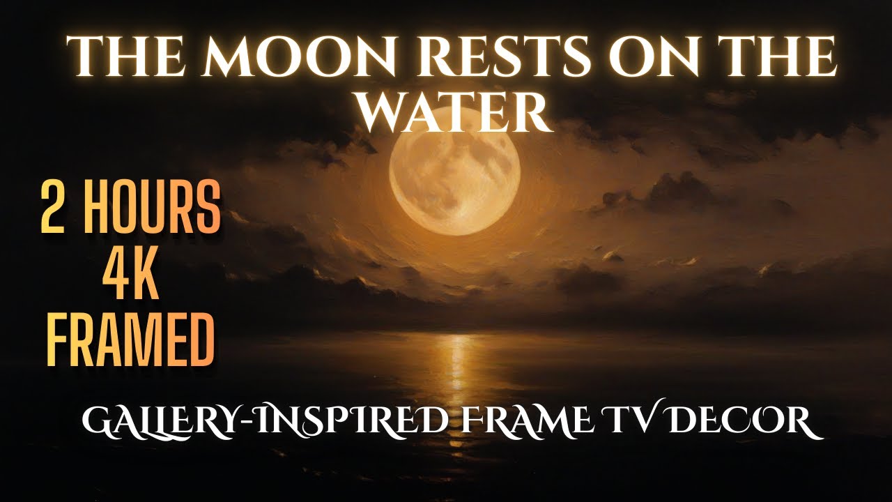 The Moon Rests on the Water 4K | Golden Full Moon Reflection Still Art