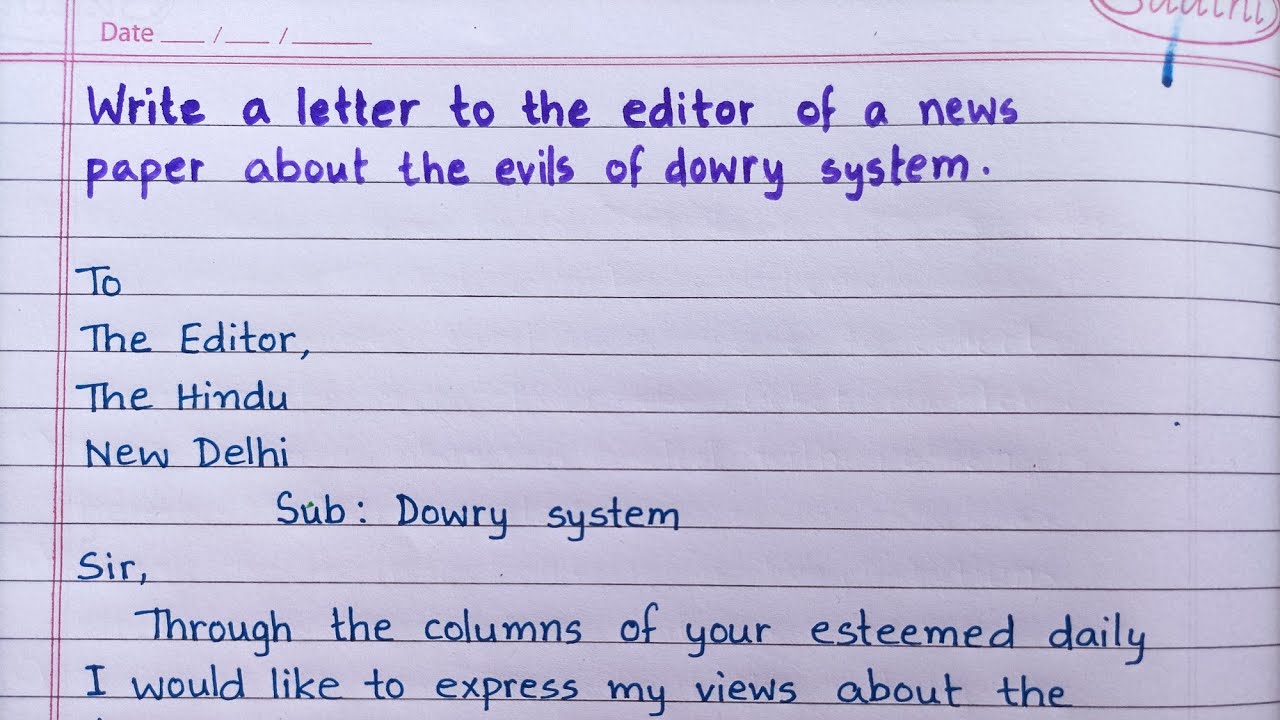 Letter to the editor of a newspaper about Dowry System