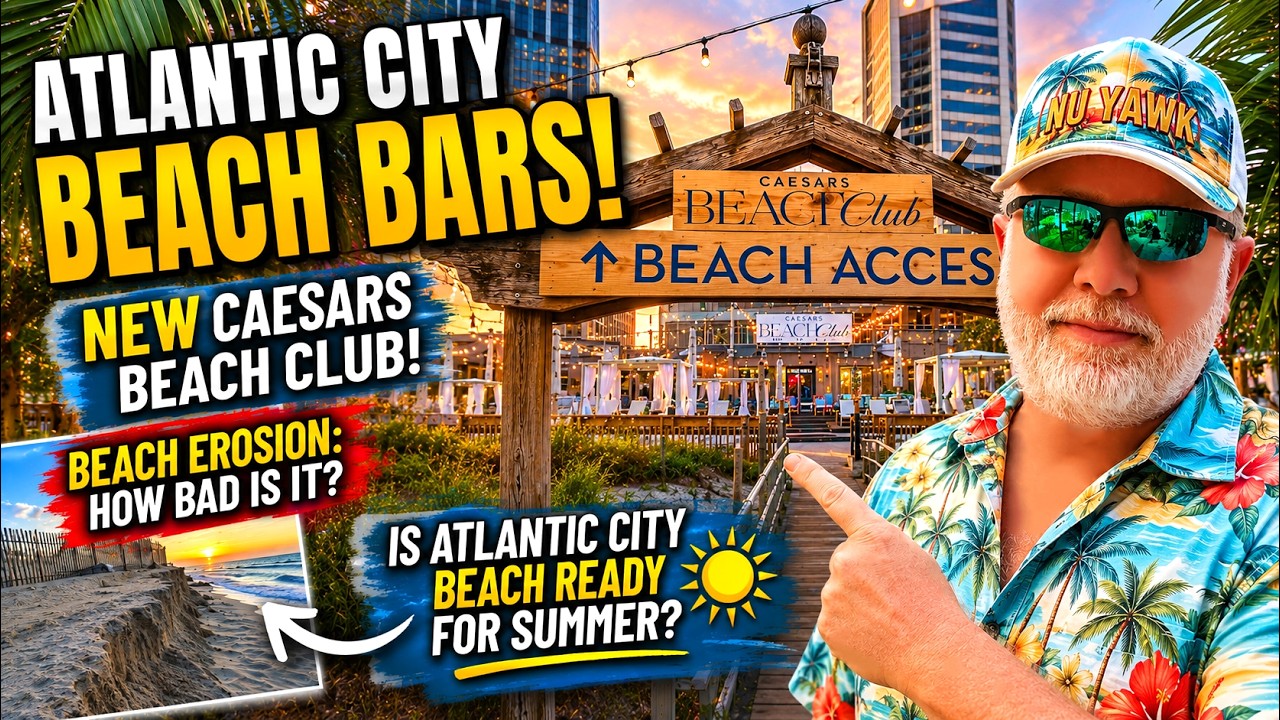 🟡 Atlantic City Beach Bars Preparing! 🍹 I Visit The New CAESARS BEACH CLUB & A Beach Erosion Update!
