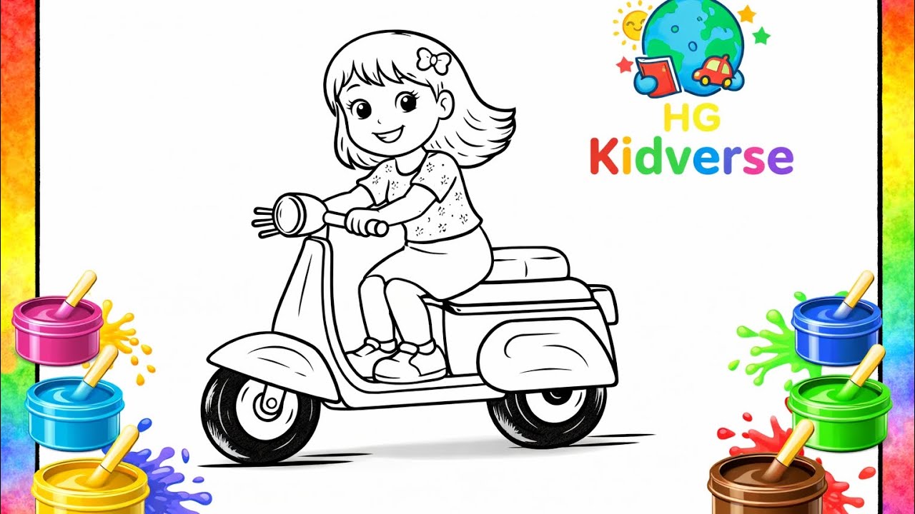 Scooter Coloring for Kids | Cute Girl Coloring Page 🛵🎨