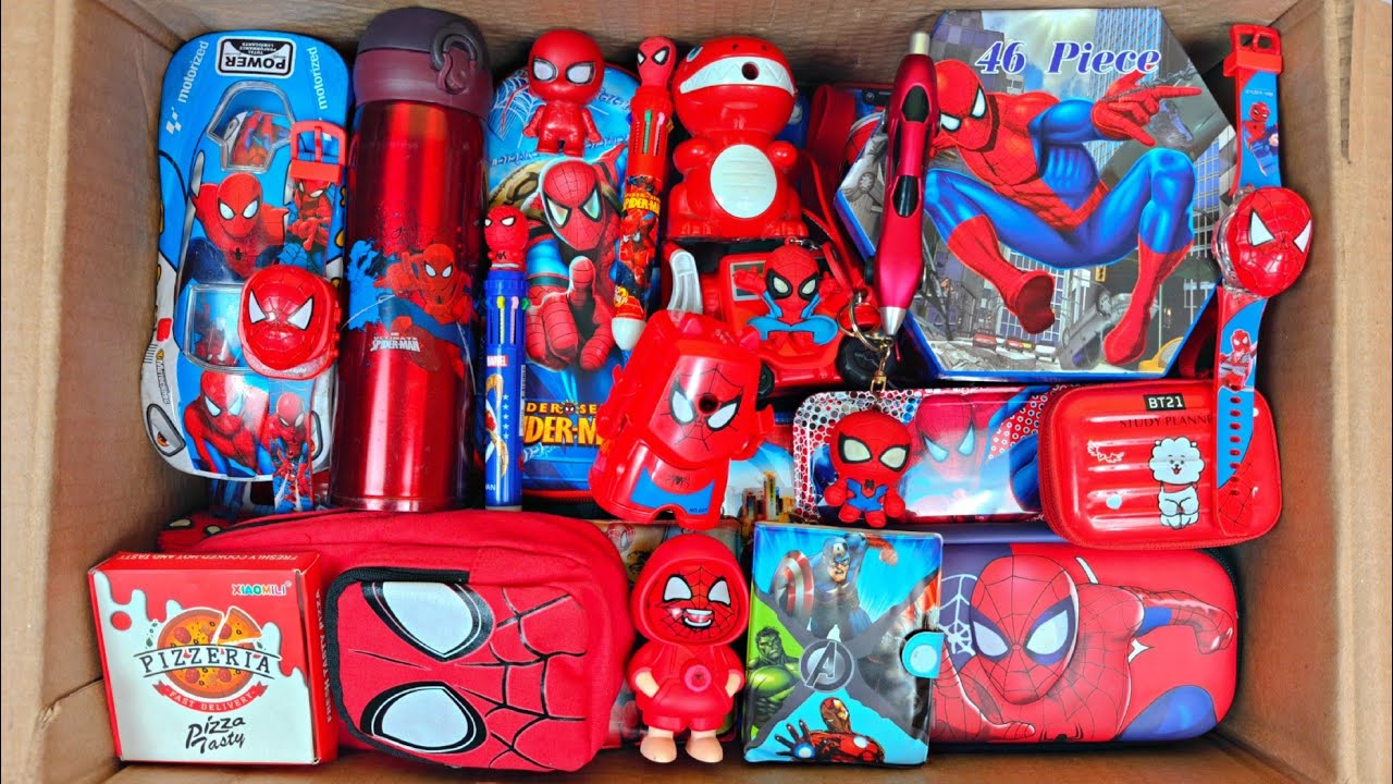 Unboxing Unique Spiderman Stationery School Bag, Sharpener, Pencil case,Lunchbox, Video Game etc.