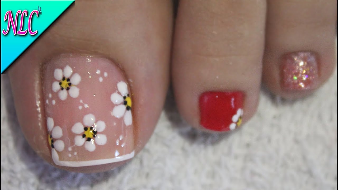 DISEÑO DE UÑAS PARA PIES FLORES CON FRANCÉS ¡Muy Fácil! - FLOWERS NAIL ART - FRENCH NAIL ART - NLC