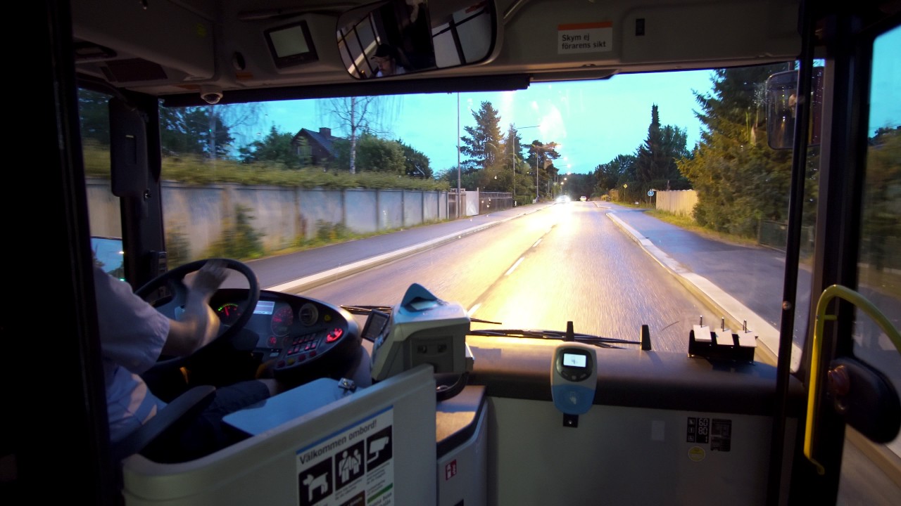 Sweden, Stockholm, ride with bus No 710 from Jägerhorns väg to Källvägen