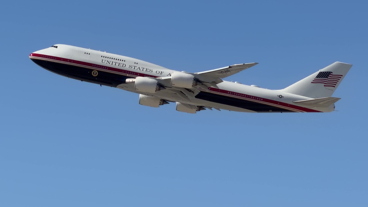 New Air Force One VC-25B Bridge aircraft takeoff from Las Vegas | 25-3300