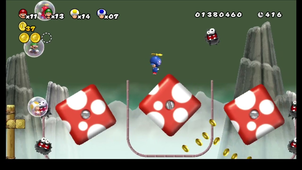 Newer super mario bros wii world 3 complete (4 players but they are synchronized)