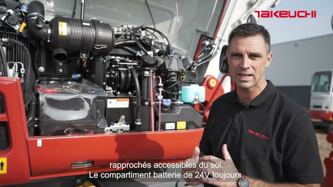 Présentation pelle sur pneus à 4 roues directrice TB395W de TAKEUCHI