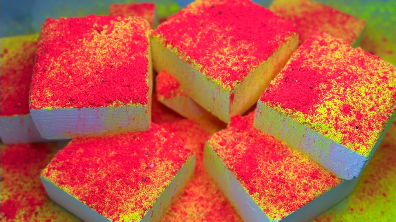 Neon Pink & Yellow Covered Soft Fresh Blocks 🩷 ASMR 💛