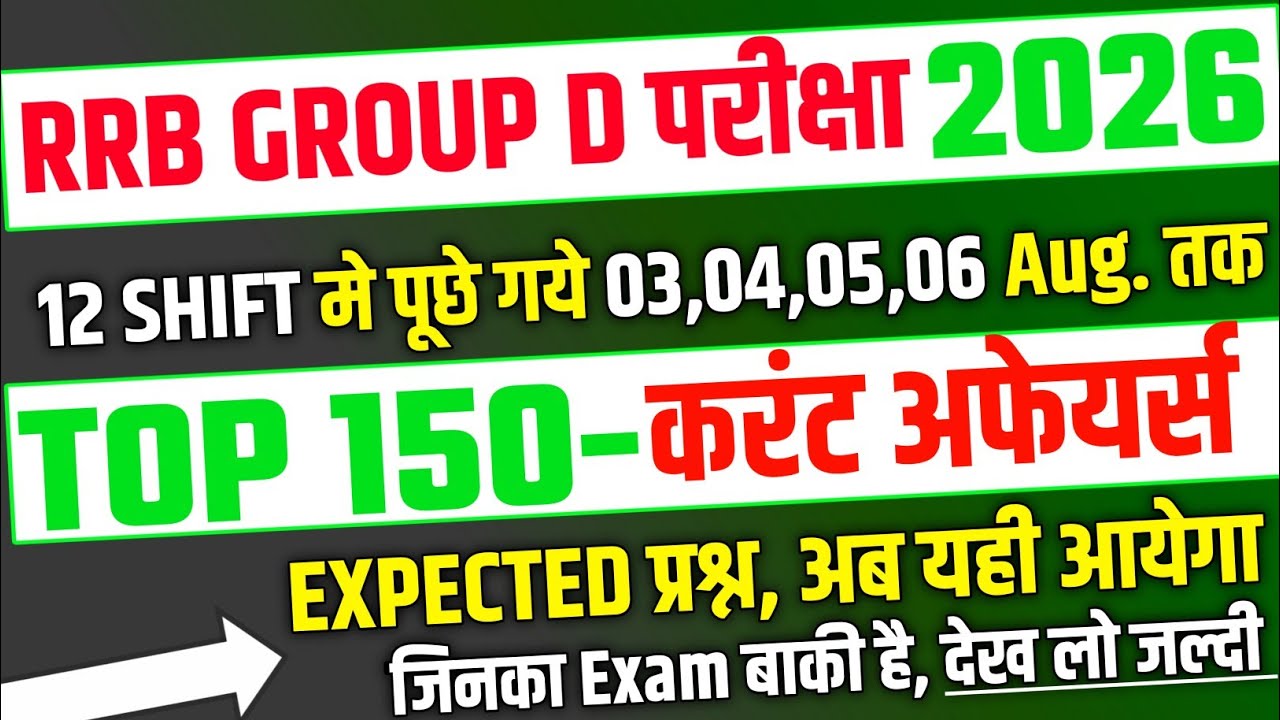 RRB Group D 2026, 12 Shift Top 150 Current Affairs Expected Question |RRB Group D Exam Analysis 2026