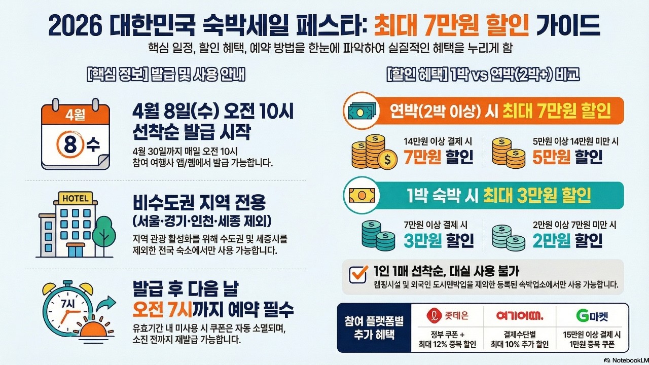 최대 7만원 연박 할인 #2026숙박세일페스타 #숙박세일페스타 #대한민국숙박세일페스타 #국내여행 #봄여행 #연박할인 #호캉스 #숙박할인쿠폰 #가성비여행 #비수도권여행 #야놀자할인