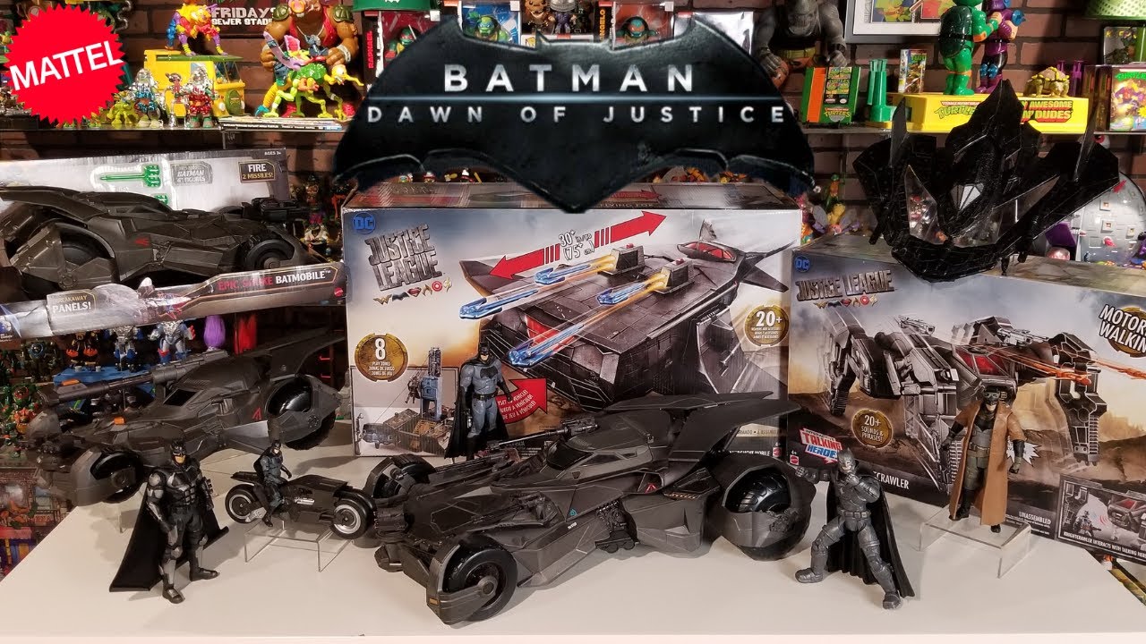 Mattel Batman Dawn of Justice League Batmobile, Flying Fox, Knightcrawler and Batcycle