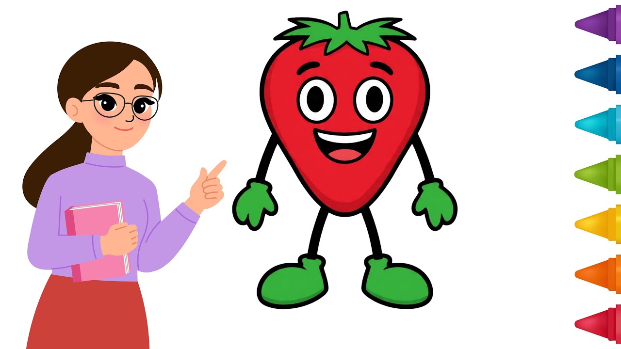 How to draw cartoon strawberry drawing for kids