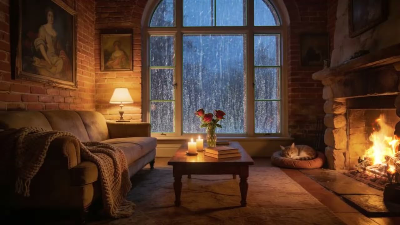 Cozy Attic Room Ambience with Rain Sounds at midnight in Night Forest - Rain for Insomnia Symptoms