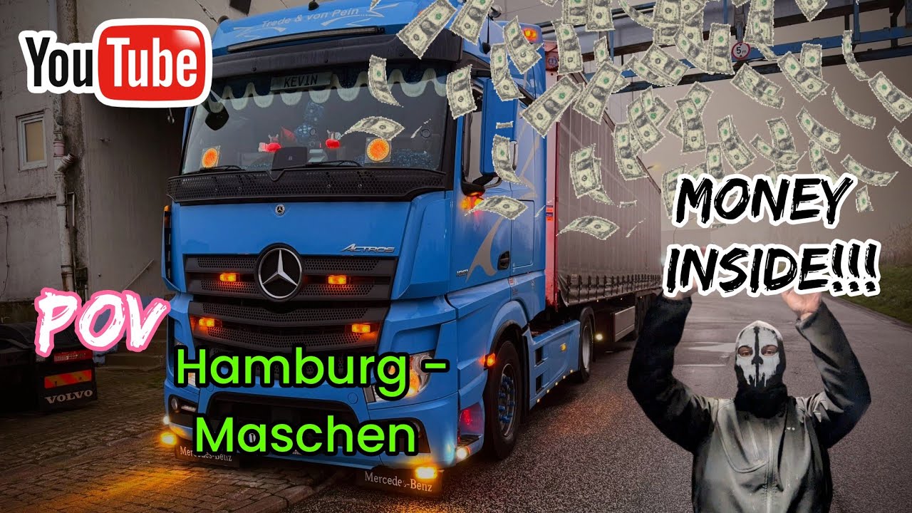 POV Truck driving Actros. Hamburg - Maschen