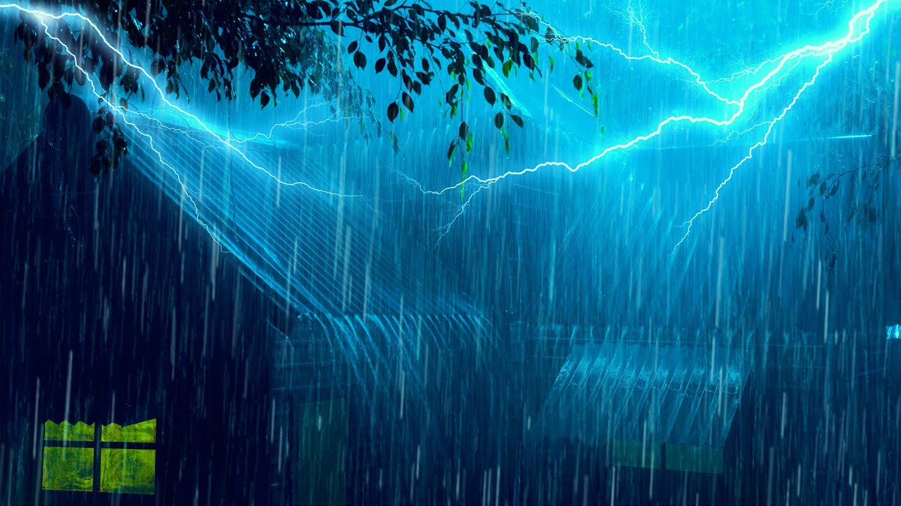 Fall Asleep with White Noise from Heavy Rain & Thunder on Tin Roof in Rainforest at Night
