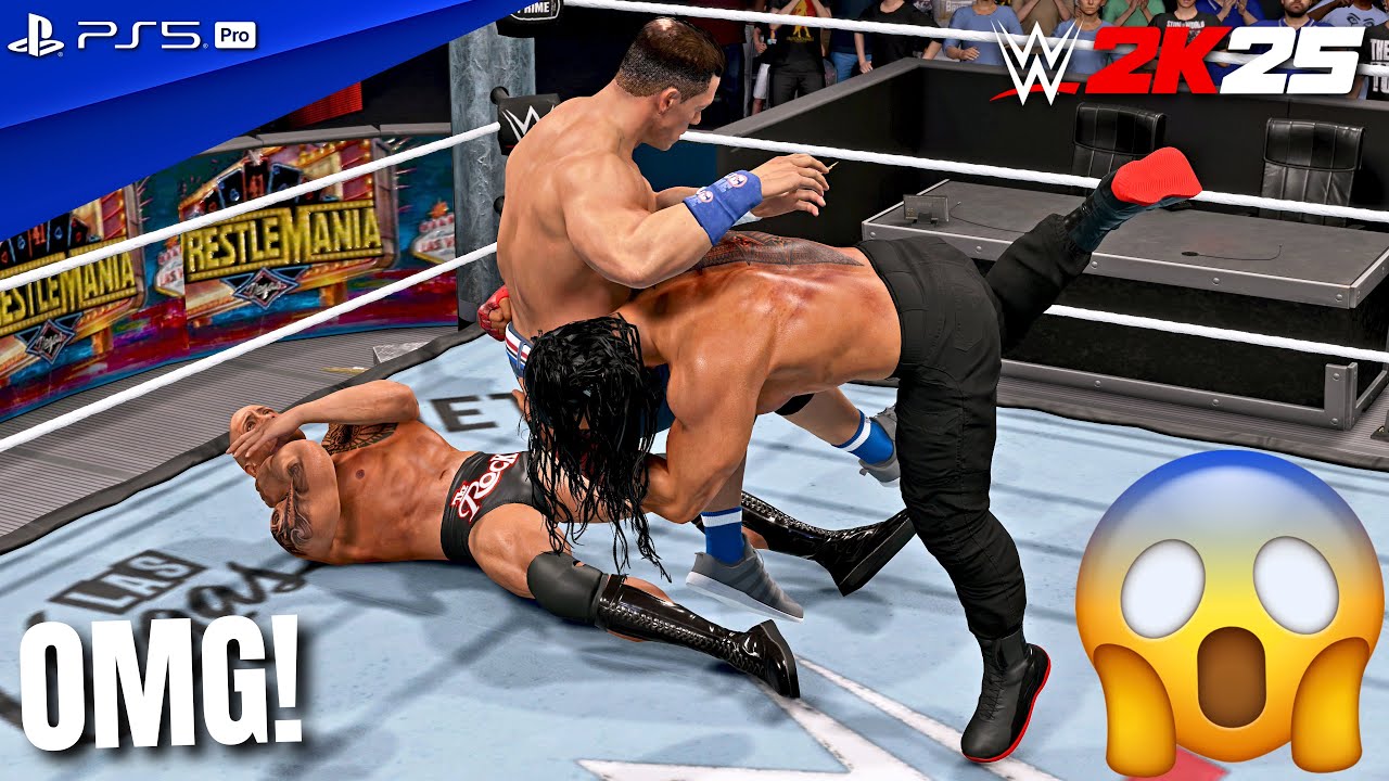 WWE 2K25 — Рок против Романа Рейнса против Джона Сины (ч) — Матч «Тройная угроза» | PS5 Pro [4K60]