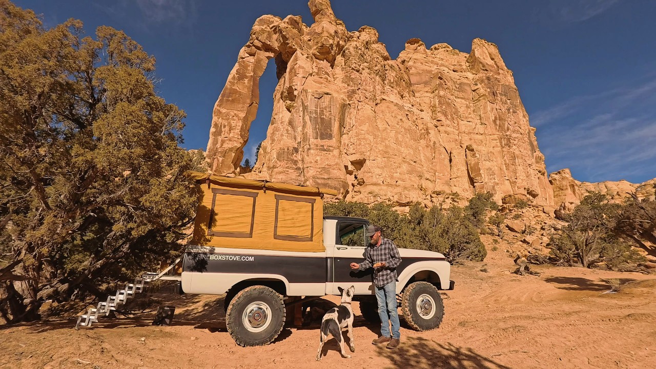 Vintage Overland Rig Canyon Exploring, 4 X 4 Truck Camping & Firebox Campfire Stove Cooking