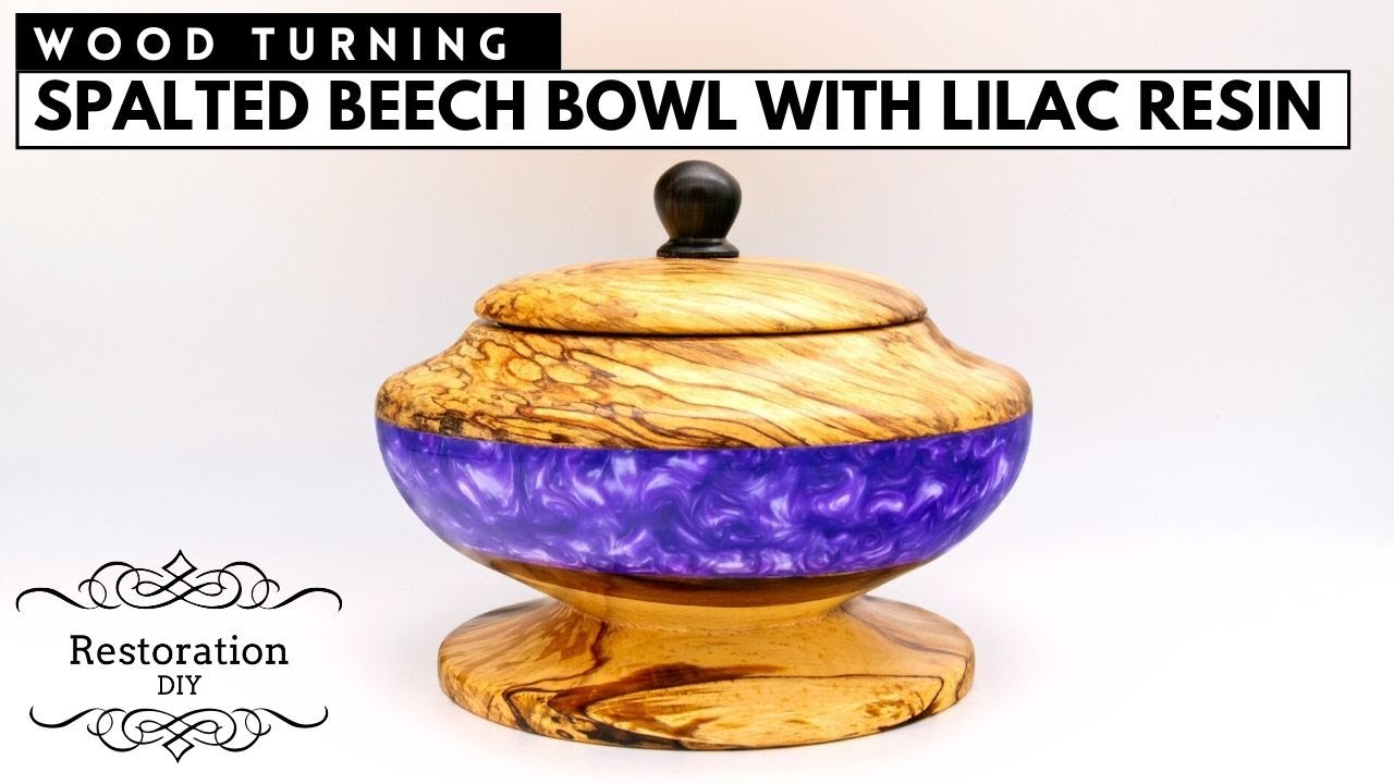 Woodturning | Lidded Bowl from Spalted Beech with Lilac Epoxy Resin | Restoration DIY