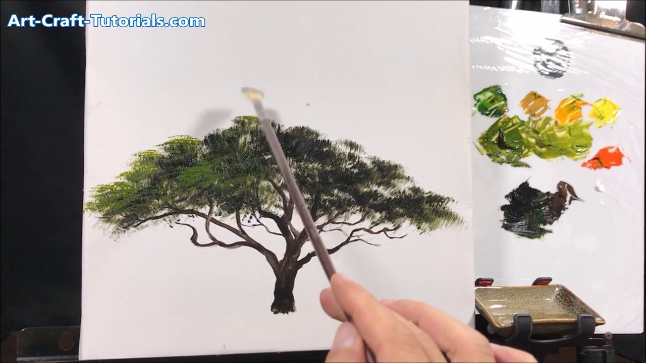 How to paint an Africa Tree in Acrylic with Fan Brush