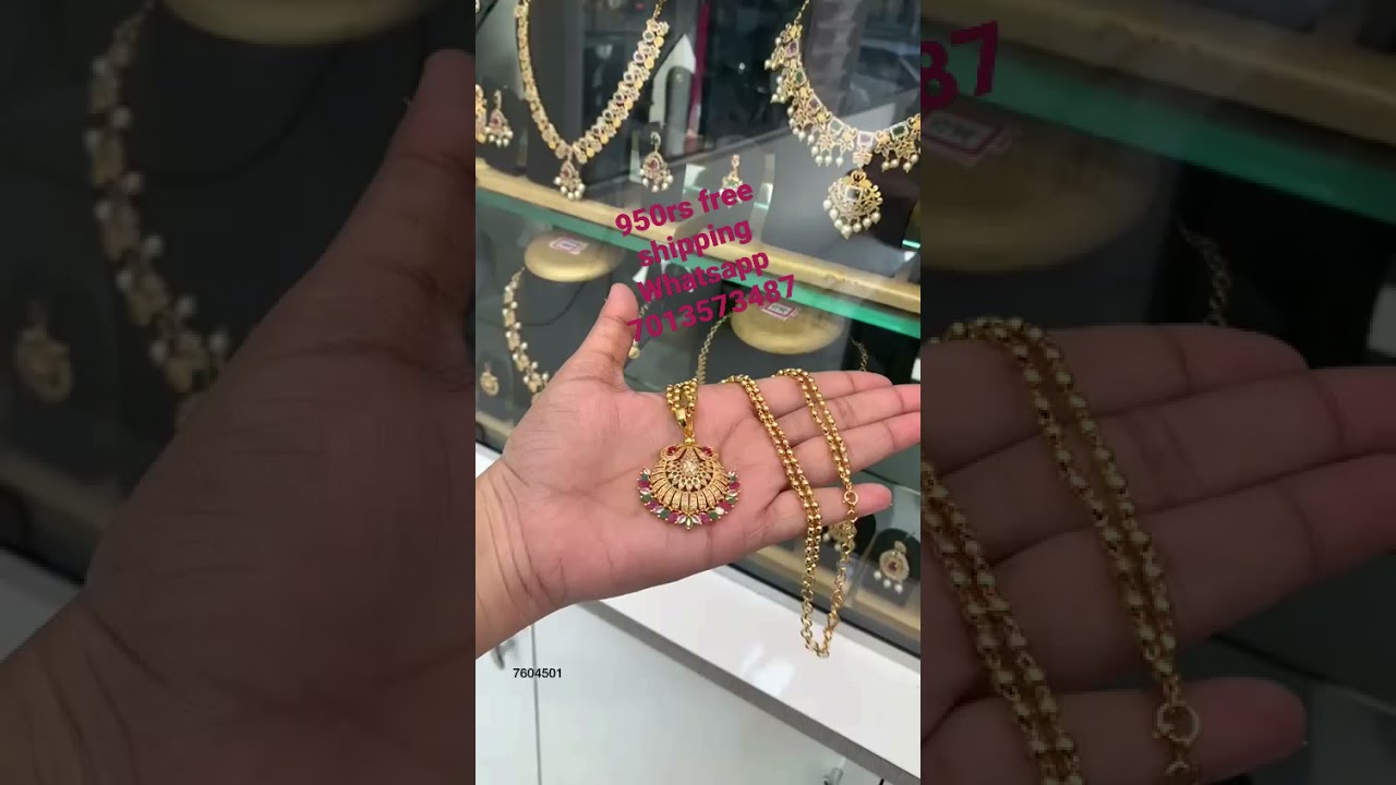 950rs whatsapp 7013573487 | one gram gold micro gold polish chain with pendant