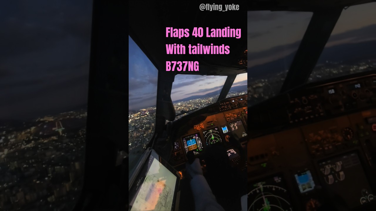 Flaps 40 Landing at Fukuoka | RNP RWY16 #aviation #b737 #cockpit #landing #shorts